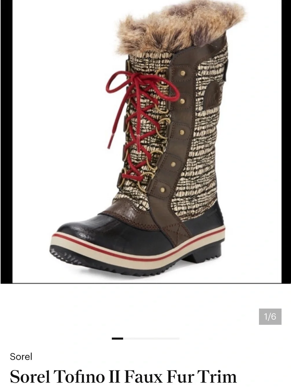 Sorel Brown & Black Winter Lace-Up Boot with Red Laces